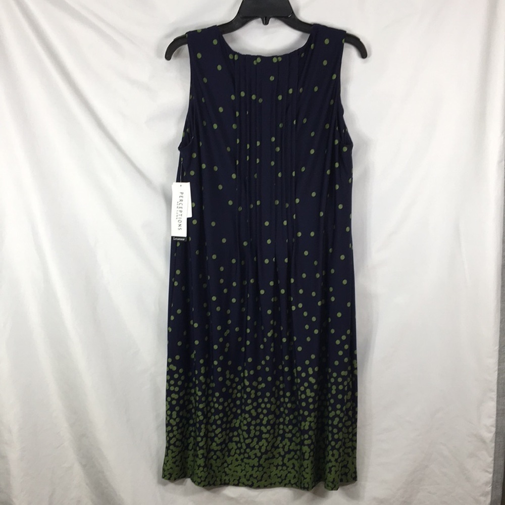 Perceptions New York Midi Sleeveless Navy Blue and Olive Dress Size L Like-NEW - Picture 9 of 10
